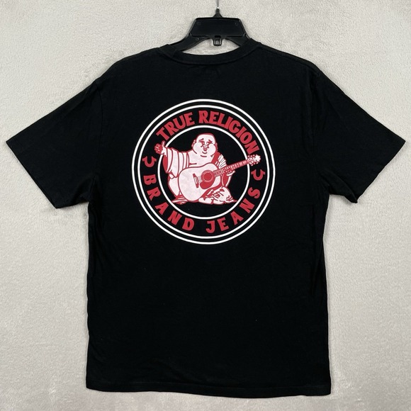 True Religion Shirt Mens Large Jet Black Buddha Logo Short Sleeve Graphic Tee - Picture 1 of 6